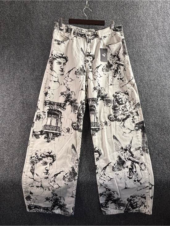 donne streetwear Denim - NWT Donné Streetwear Women's Hellenic Denim Pants White/Black Size M